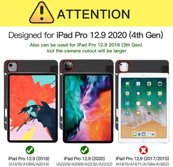 Gadījumā Jauno iPad pro 12.9 2020 Gadījumā Grūti PC Back Flip Stends ar Auto Miega Mosties PU Ādas Vāks iPad PRO 12.9 4th Gen