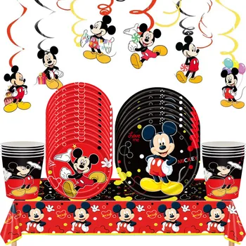 Happy Birthday Party Disney Mickey Mouse tēmu puse, papīrs, Vienreizējās lietošanas trauki dekori mazulis, zēns, labā puse, gadījumā piegādes