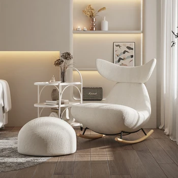Minimālu Mūsdienu Dizaina Krēslu Šūpošanas Balts Vienu Apdare Banketa Ērtu Krēslu Pūkains Modes Elastīgs Muebles Mēbeles