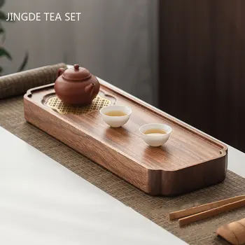 Ķīniešu Stilā Valriekstu Iztukšojamo Tējas Paplāti Sadzīves Ūdens Uzglabāšanas Tējas Galda Cietā Koka Paplātes, Dekoratīvās Tējas Komplekts Piederumi